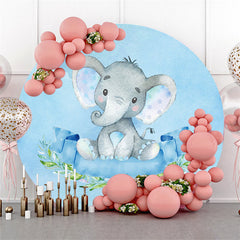 Lofaris Blue Floral Elephant Round Boys Baby Shower Backdrop