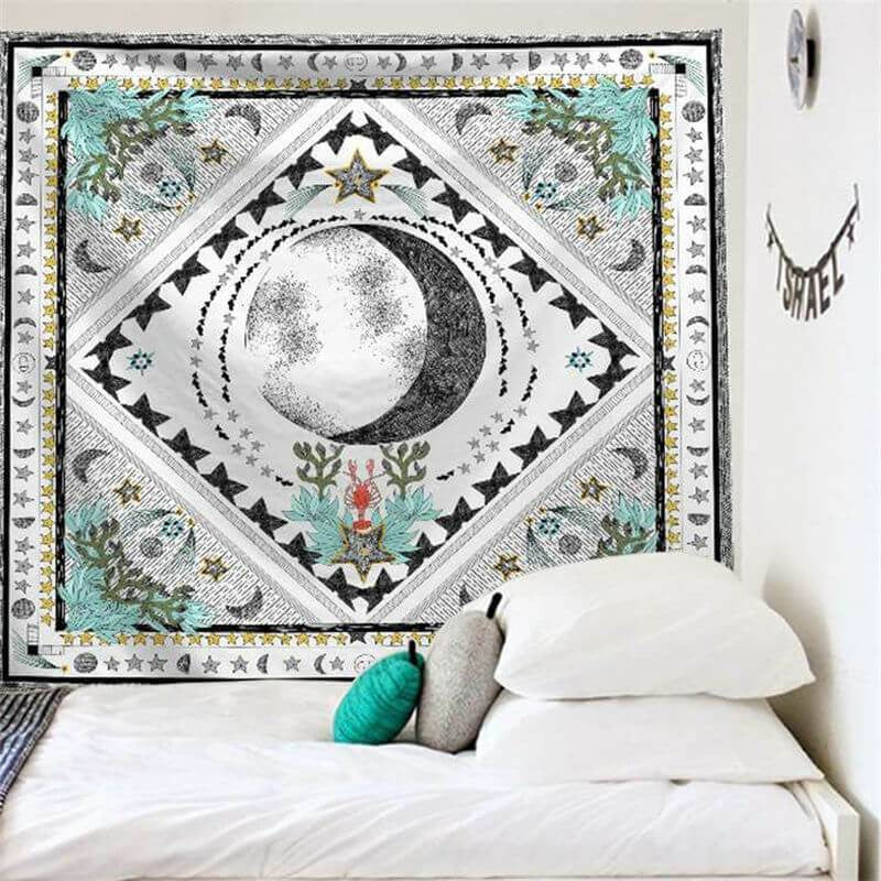 Lofaris Blue Floral Moon Geometric Still Life Wall Tapestry