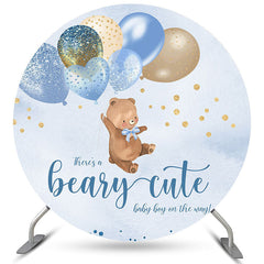 Lofaris Blue Glitter Balloons Bear Round Baby Shower Backdrop