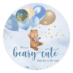 Lofaris Blue Glitter Balloons Bear Round Baby Shower Backdrop