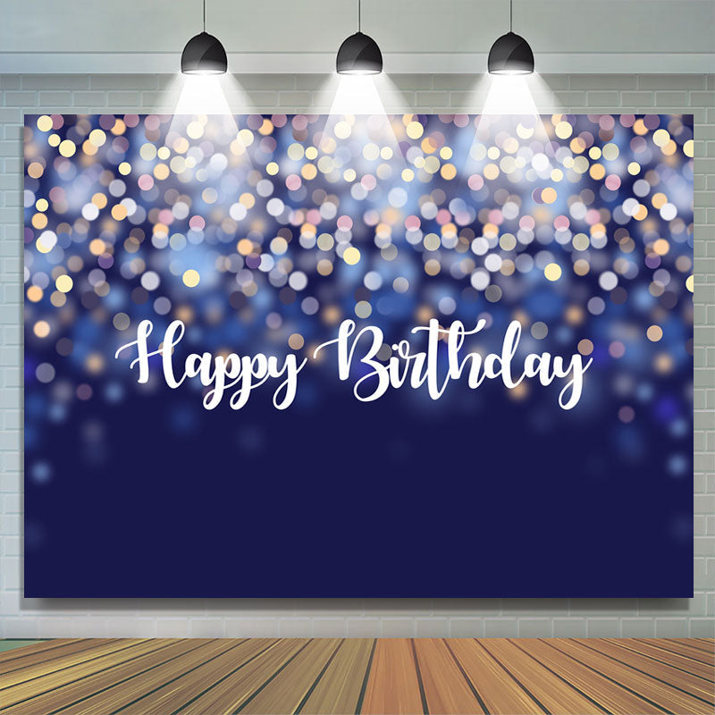 Blue Glitter Bokeh Happy Birthday Backdrop For Party