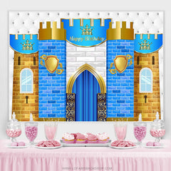 Lofaris Blue Gold And White Brick Wall Happy Birthday Backdrop