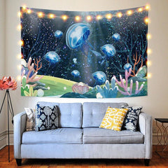 Lofaris Blue Jellyfish Trippy Novelty Landscape Custom Tapestry