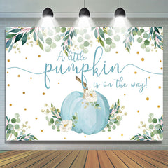 Lofaris Blue Little Pumpkin Is On The Way Baby Shower Backdrop