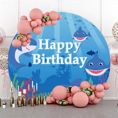 Lofaris Blue Lovely Shark Under The Sea Birthday Circle Backdrop