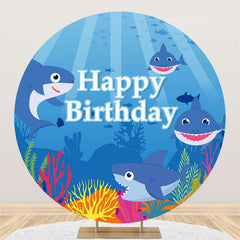 Lofaris Blue Lovely Shark Under The Sea Birthday Circle Backdrop