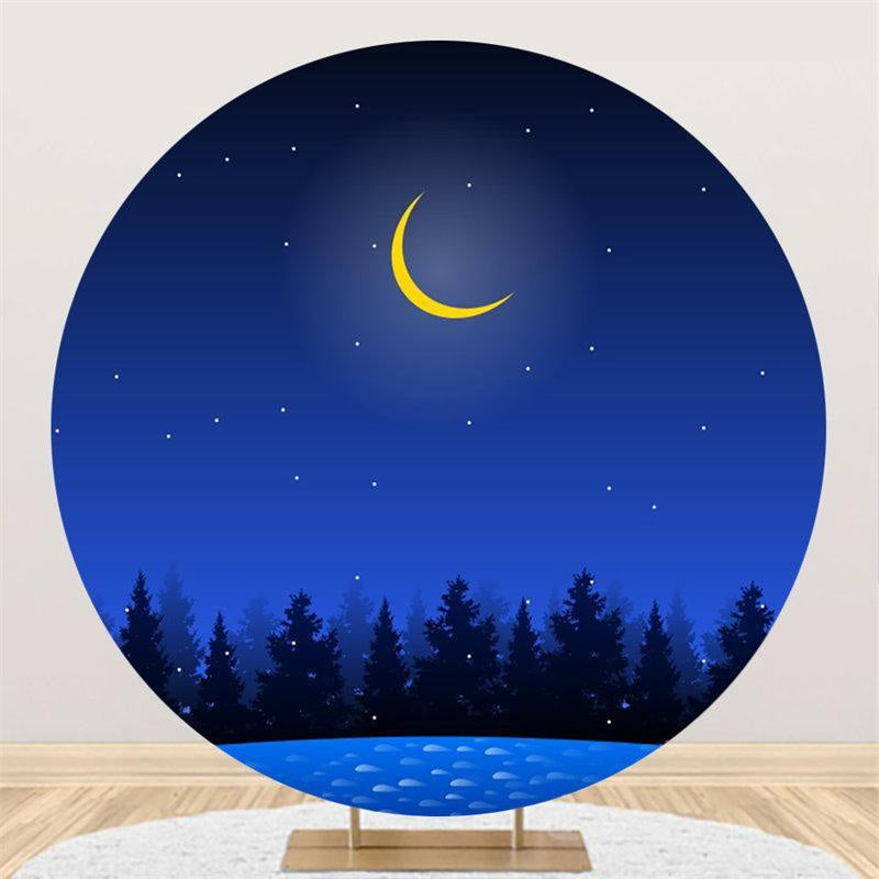 Lofaris Blue Night Sky And Moon Round Backdrop For Birthday