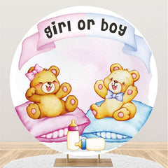 Lofaris Blue Or Pink Pillow Round Bear Baby Shower Backdrop