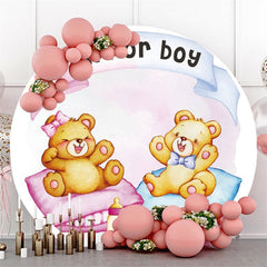 Lofaris Blue Or Pink Pillow Round Bear Baby Shower Backdrop