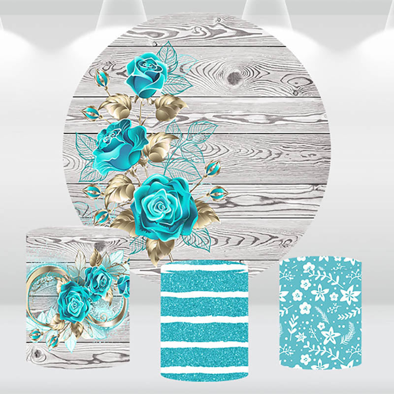 Lofaris Blue Rose Wooden Texture Round Backdrop Kit For Girls