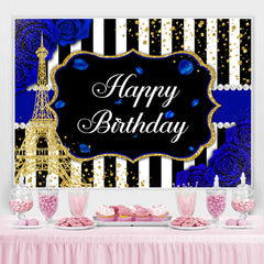 Lofaris Blue Roses and A Gold Eiffel Tower Birthday Backdrop