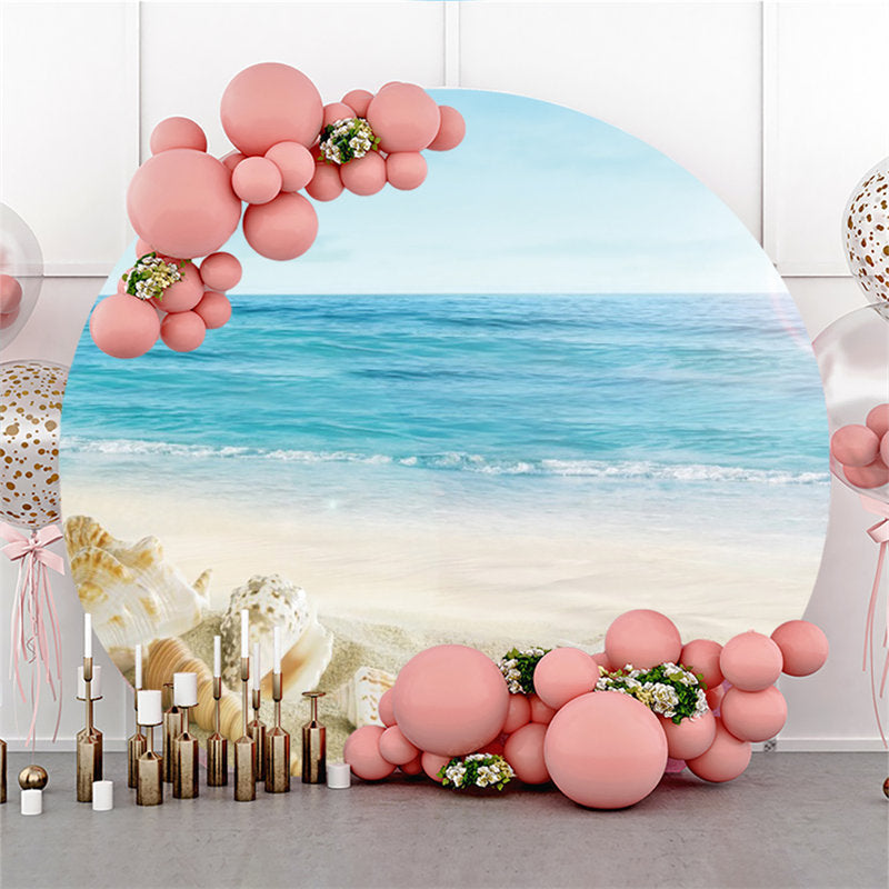 Lofaris Blue Sea And Beach Round Shell Summer Party Backdrop