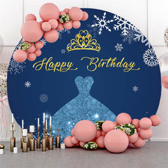 Lofaris Blue Skirt And Gold Crown Happy Birthday Round Backdrop