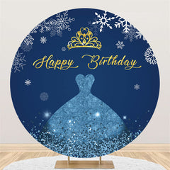 Lofaris Blue Skirt And Gold Crown Happy Birthday Round Backdrop