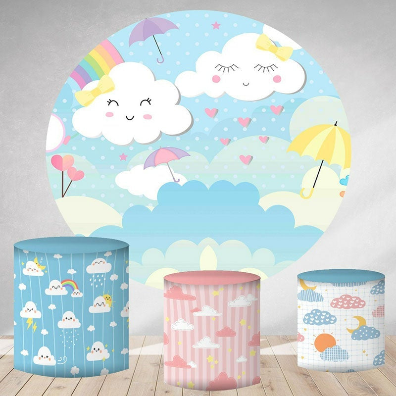 Lofaris Blue Sky And White Cloud Round Birthday Party Backdrop