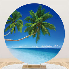 Lofaris Blue Sky Beach With Coconut Tree Round Holiday Backdrop