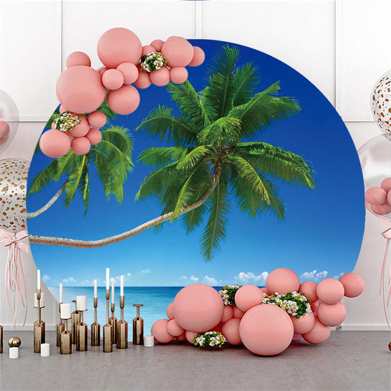 Lofaris Blue Sky Beach With Coconut Tree Round Holiday Backdrop