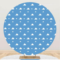 Lofaris Blue Sky White Clouds Round Happy Birthday Backdrop