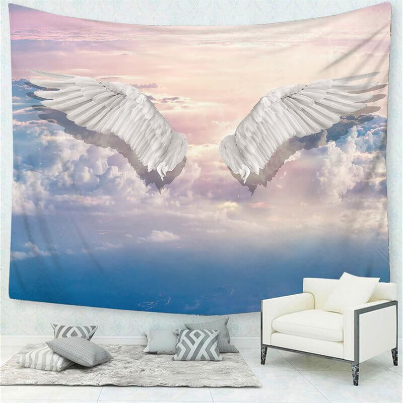 Lofaris Blue Sky White Wings 3D Printed Family Wall Tapestry