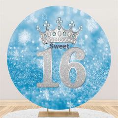 Lofaris Blue Silver Bokeh Glitter Round 16th Birthday Backdrop