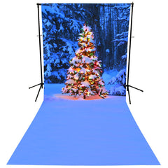 Lofaris Blue Snowy Christmas Tree Winter Photo Backdrop?