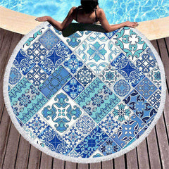 Lofaris Blue Square Frame Decorative Circle Beach Towel