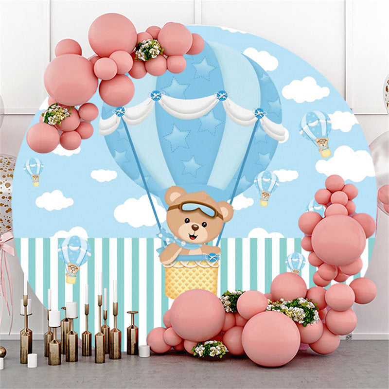 Lofaris Blue Teddy Bear On The Airballoon Sky Round Backdrop