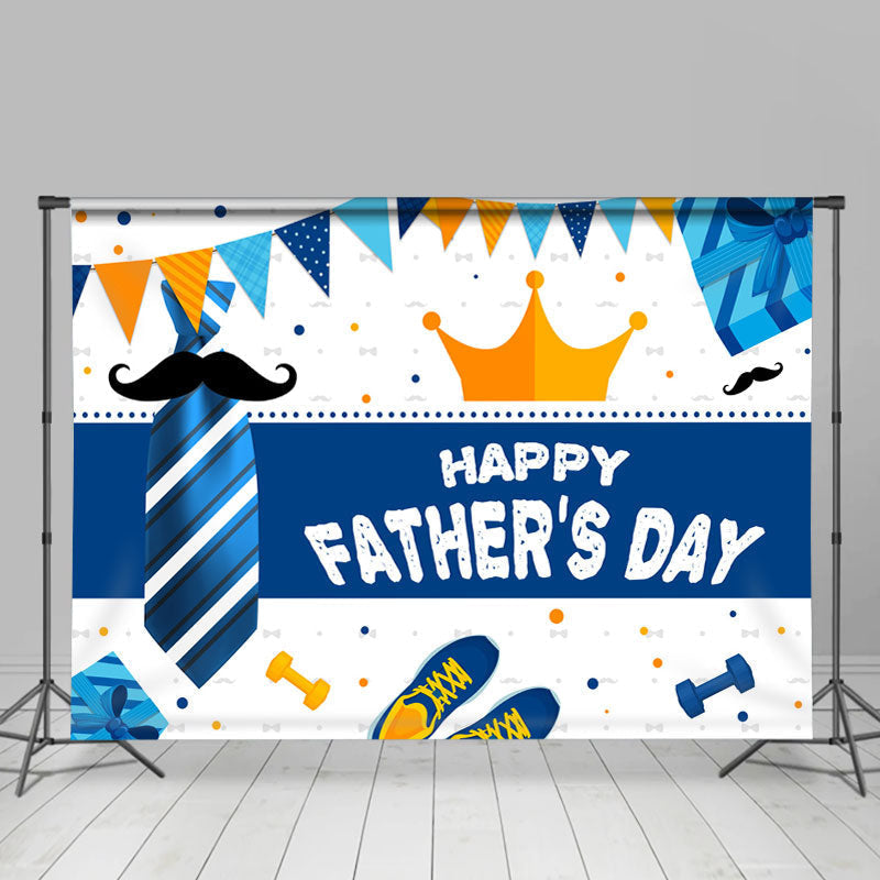 Blue Tie And Gift White Happy Fathers Day Backdrop – Lofaris