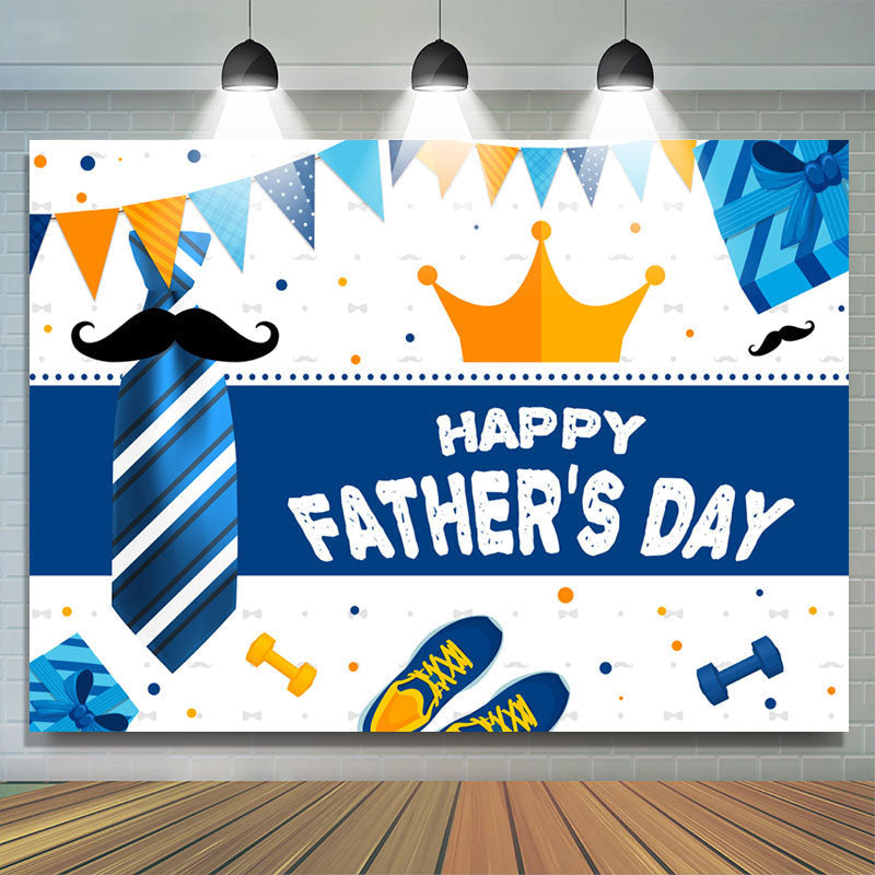 Blue Tie And Gift White Happy Fathers Day Backdrop – Lofaris