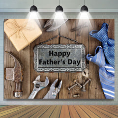 Lofaris Blue Tie With Tools Wooden Happy Fathers Day Backdrop