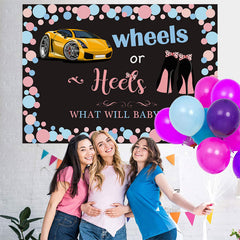 Lofaris Blue Wheels Or Pink Heels Black Baby Shower Backdrop