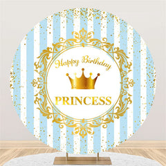 Lofaris Blue White Stripes Round Gold Princess Birthday Backdrop