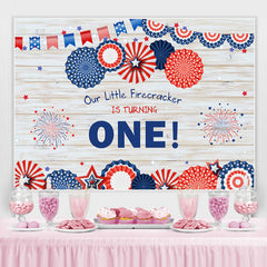 Lofaris Blue With Red Flag Wood Turnning One Birthday Backdrop