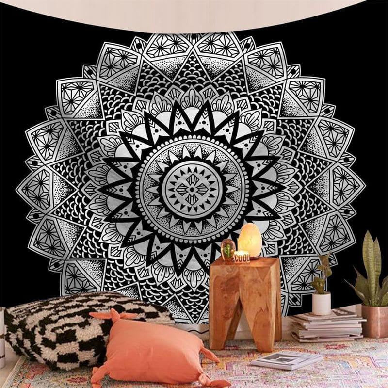 Lofaris Bohemian Abstract Black And White Divination Wall Tapestry