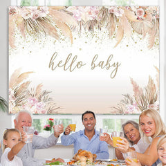 Lofaris Boho Hello Baby Theme Pink Floral Shower Backdrop