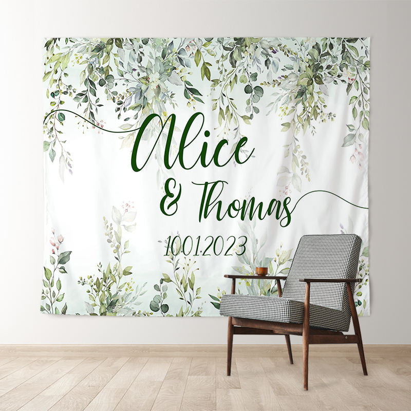 Lofaris Boho Theme Green Leaves She Said Yes Wedding Backdrop