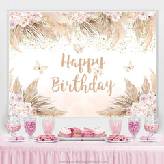 Lofaris Boho Theme Pink Floral Butterfly Birthday Backdrop