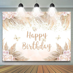 Lofaris Boho Theme Pink Floral Butterfly Birthday Backdrop