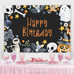 Lofaris Boo And Pumpkin Halloween Theme Black Birthday Backdrop