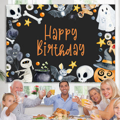 Lofaris Boo And Pumpkin Halloween Theme Black Birthday Backdrop