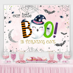 Lofaris Boo! Halloween themed Pink Happy 1st Birthday Backdrop