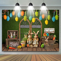 Lofaris Cute Bunny Crossing And Green Wall Wood Backdrop