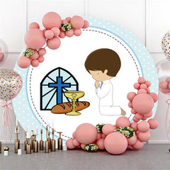 Lofaris Bread Cross Boys Pray Happy Birthday Round Backdrop