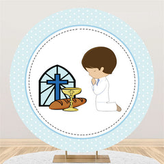 Lofaris Bread Cross Boys Pray Happy Birthday Round Backdrop