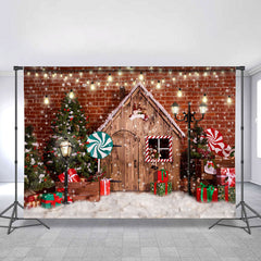 Lofaris Brick Brown House And Green Tree Christmas Backdrop