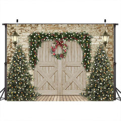 Lofaris Brick Wall And Wood Barn Door Christmas Photo Backdrop