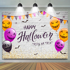 Lofaris Brick Wall Flags And Balloons Happy Halloween Backdrop