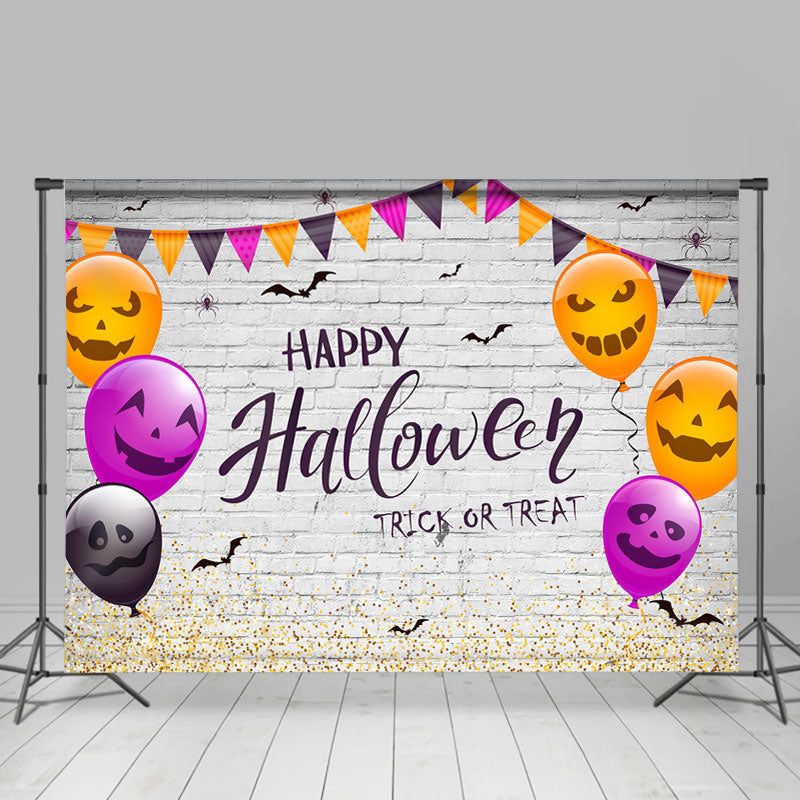 Lofaris Brick Wall Flags And Balloons Happy Halloween Backdrop