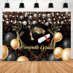 Lofaris Bright Gold And Ballon Glitter Congrats Grad Backdrop