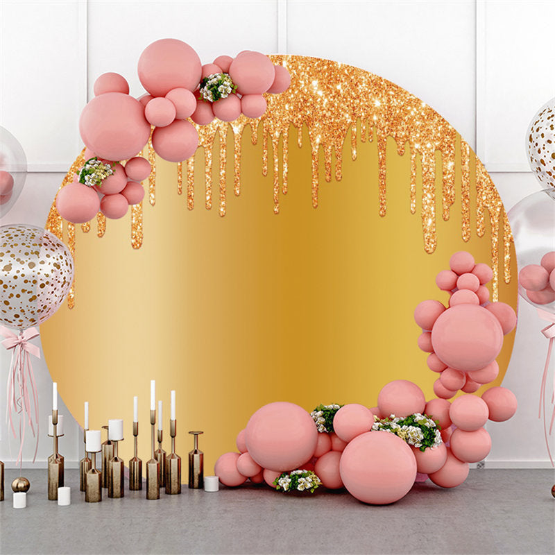 Lofaris Bright Golden Glitter Round Birthday Party Backdrop